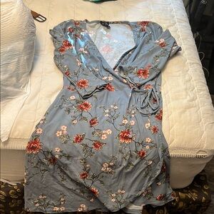 Rue21 Blue Sundress with Flutter Sleeves and Tie Front